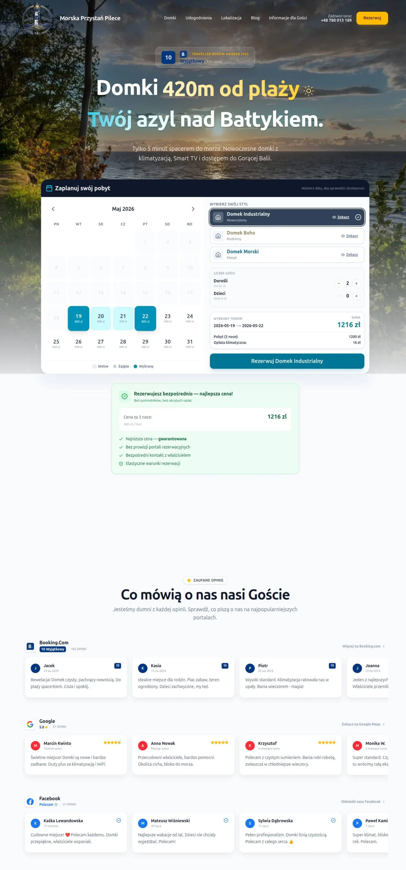 Morska Przystań Pilece — screenshot strony