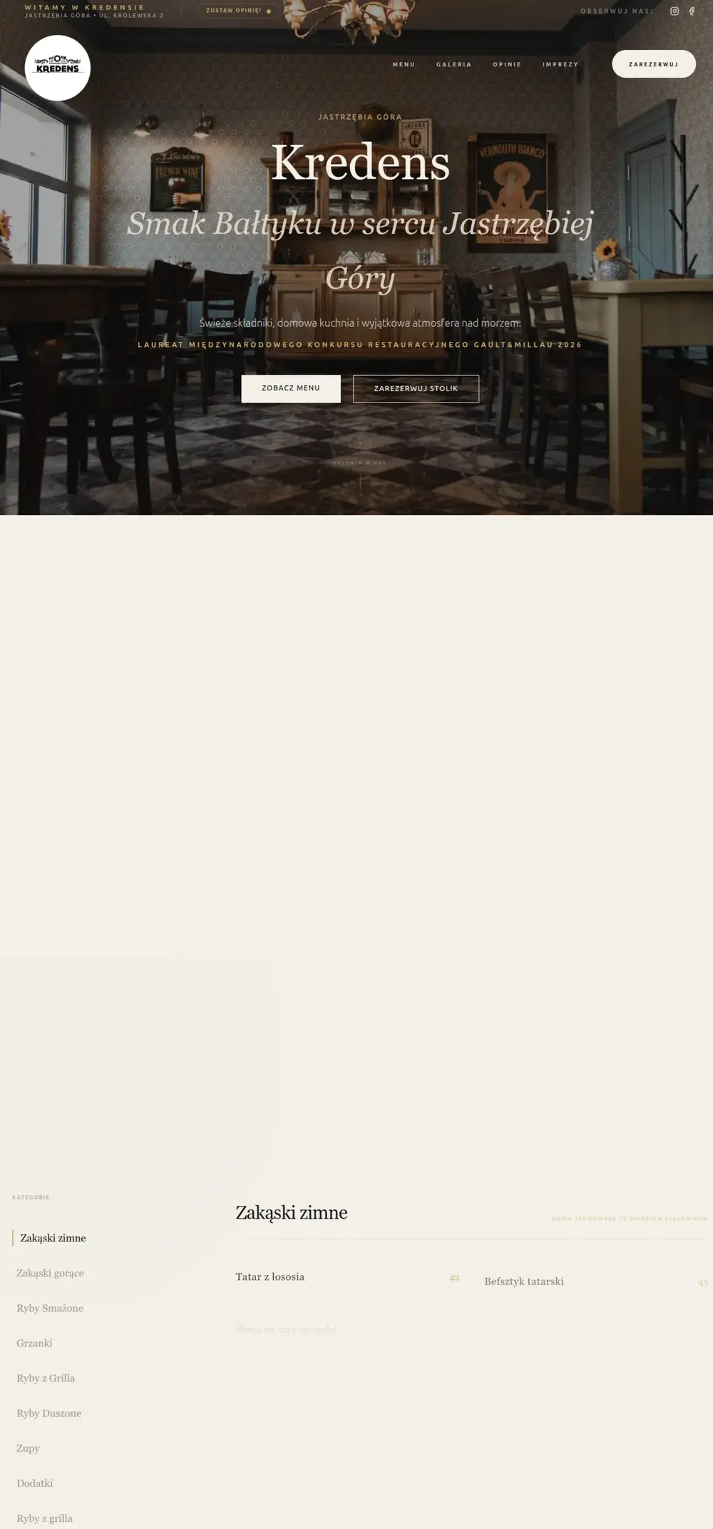 Restauracja Kredens — screenshot strony